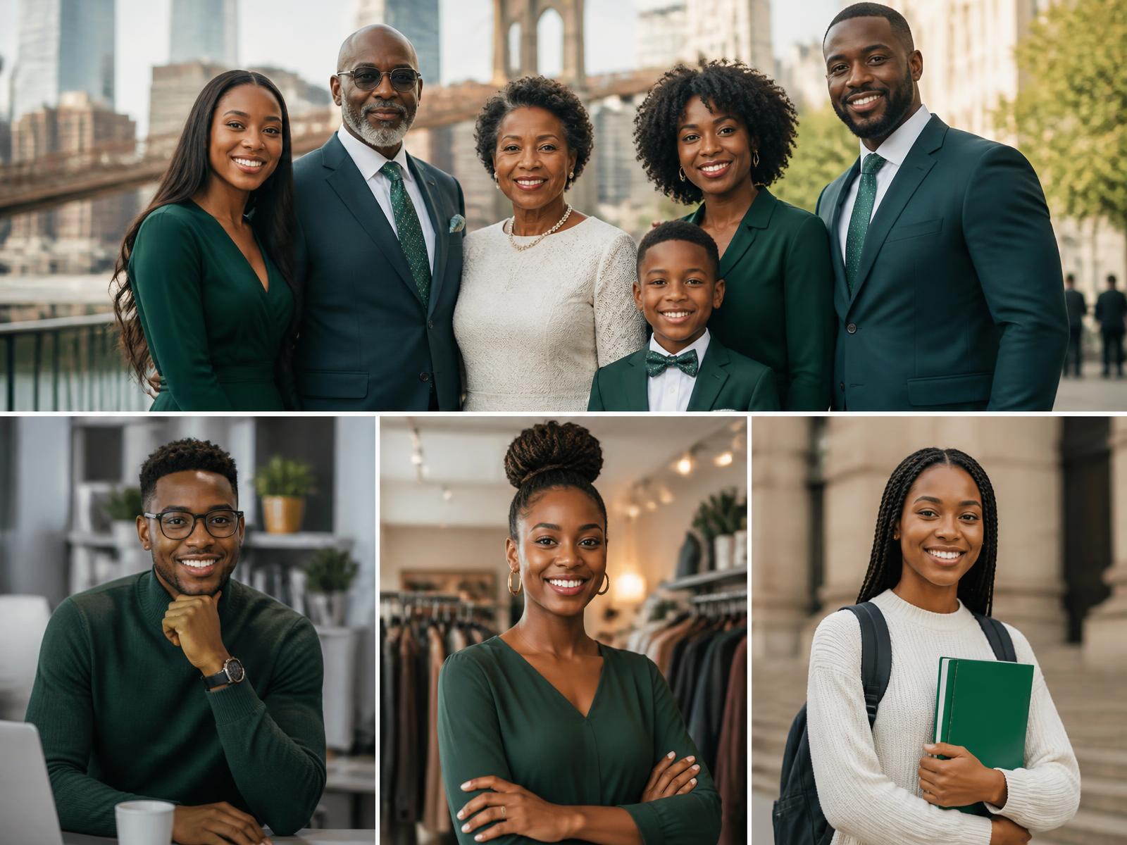 Ghanaian diaspora professionals, families, entrepreneurs and students in a contemporary U.S. setting